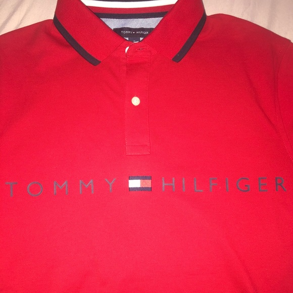 Men’s red Tommy Hilfiger polo - Picture 1 of 2